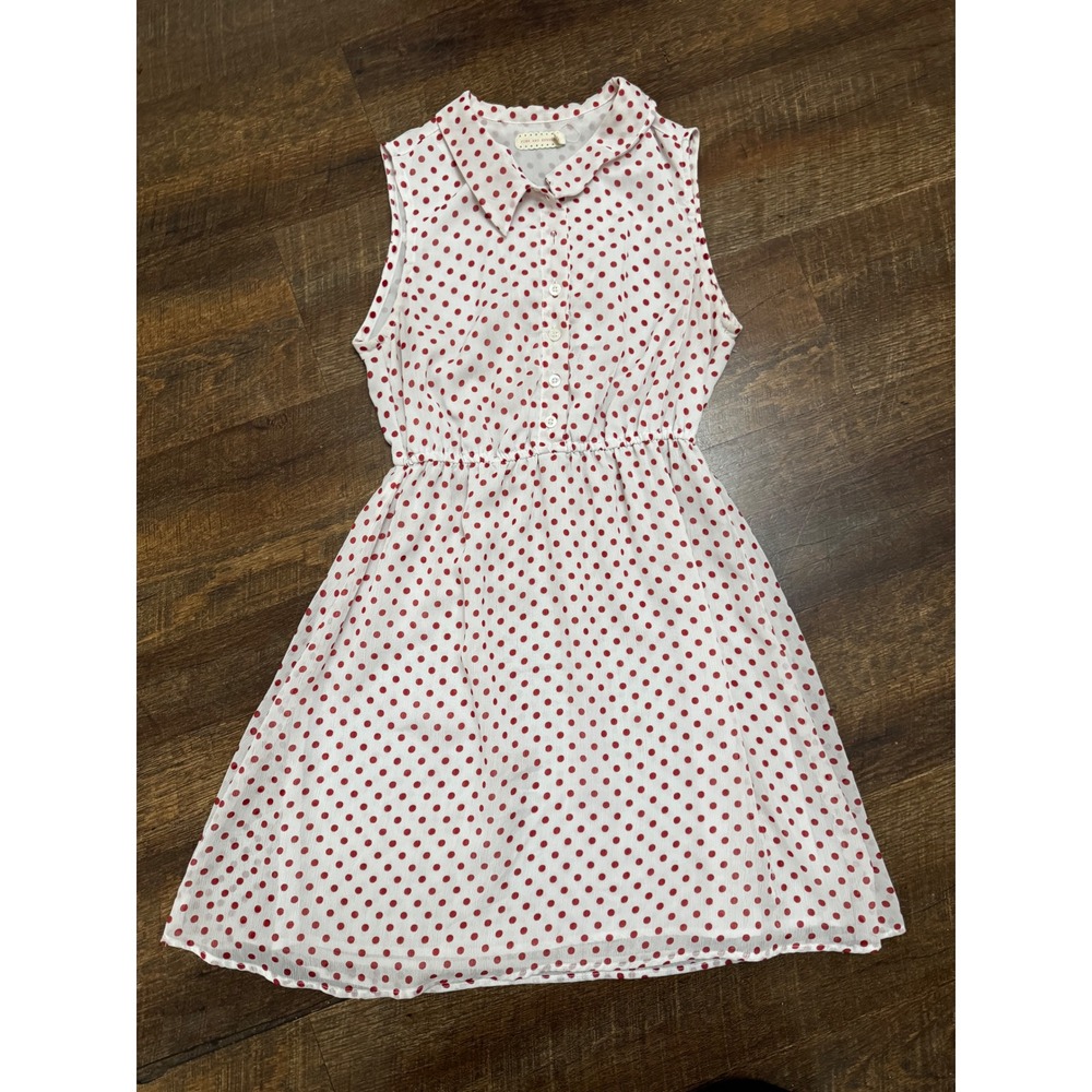 Pins and Needles XS White Red Polka Dot Chiffon Sleeveless Fit Flare Dress
